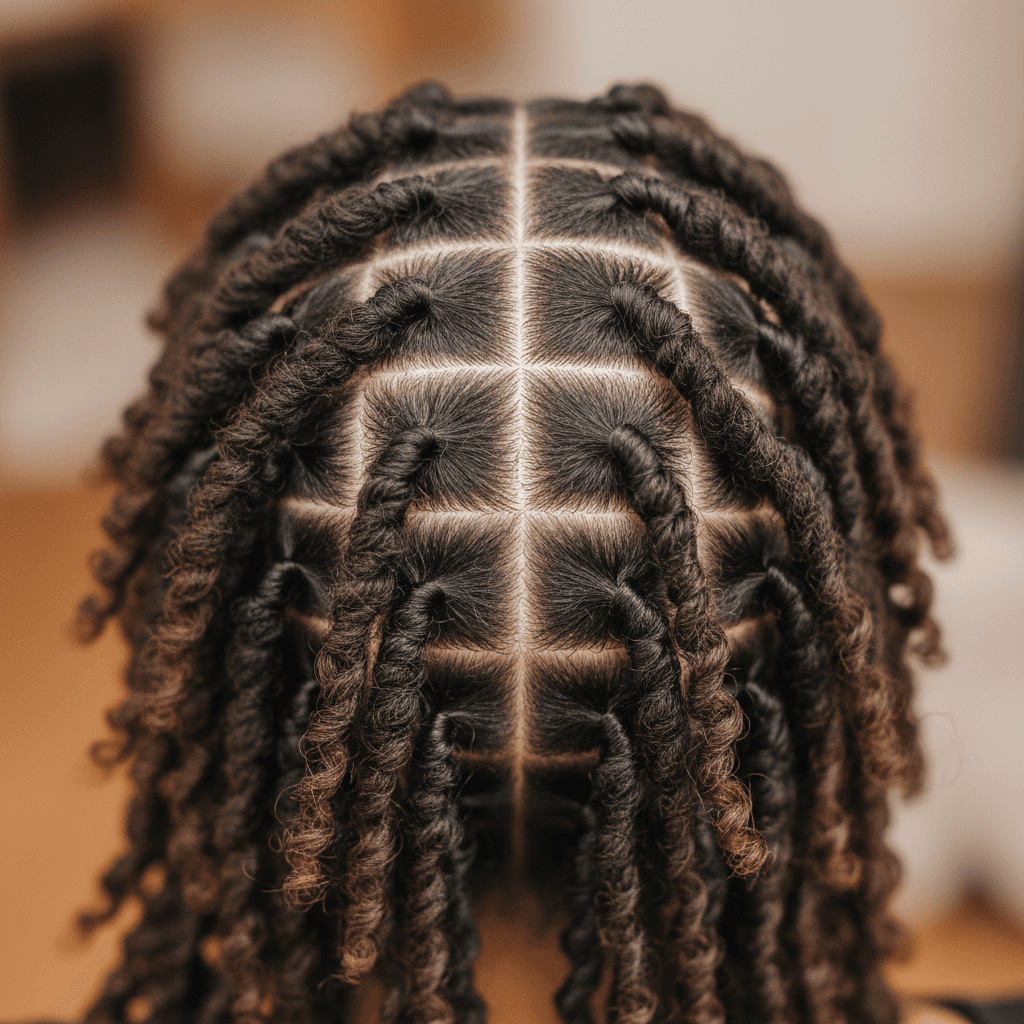 Loc retwist service showing detailed twisted locs