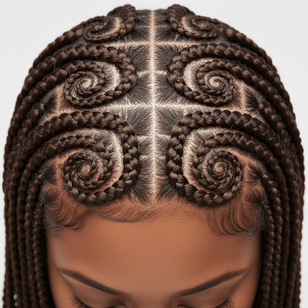 Protective style braids with detailed braiding work