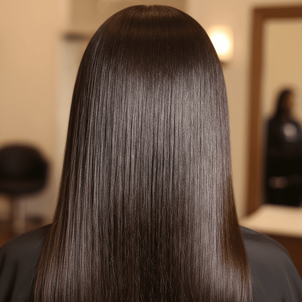 Silk press service with smooth glossy results